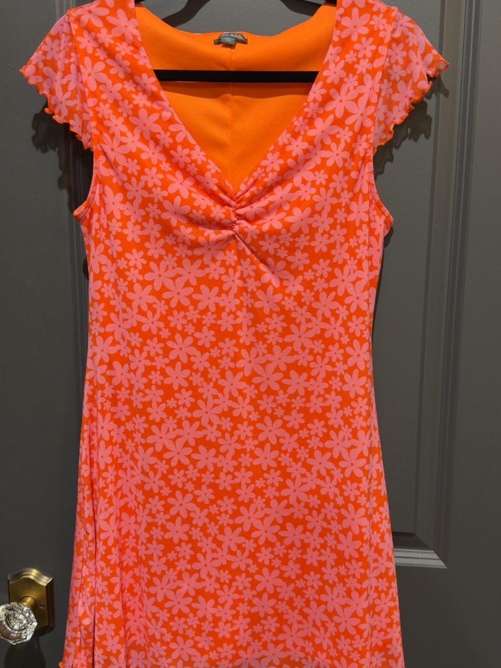 wild fable Neon Orange Dress with Pink Floral Print
